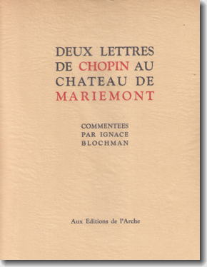 Deux lettres de Chopin au Chateau de Mariemont, cover