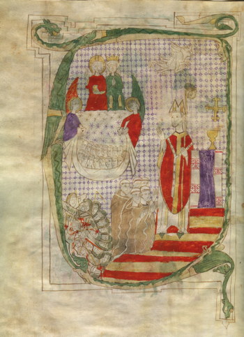 Codex Calixtinus de Salamanca, initial "T" (Historia Turpini)