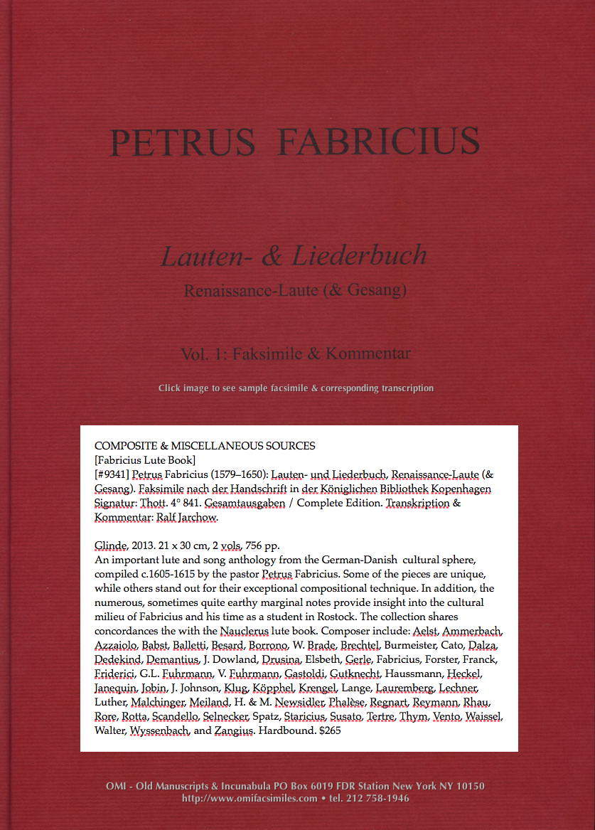 Petrus Fabricius. Lauten- & Liederbuch