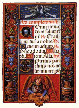 Angel playing
                          salterium, Sforza Hours, Giovan Pietro Birago,
                          c.1490. London, British Library, Add. 34294,
                          f.38 (Faksimile-Verlag)